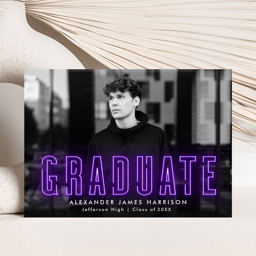 Modern Purple Neon Photo Graduation Announcement