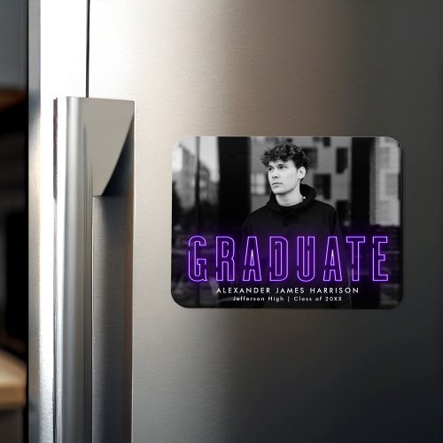 Modern Purple Neon Photo Graduation Magnet