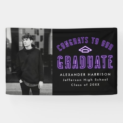 Modern Purple Neon Photo Graduation Party Banner