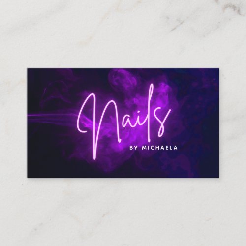 Modern Purple Neon  Smoke Nail Technician Business Card