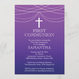 Modern Purple Ombre Garland Cross Communion Invitation