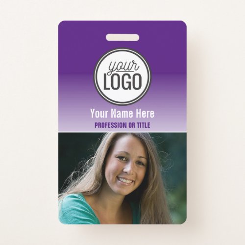 Modern Purple Ombre Professional Photo Name Tag Badge