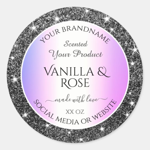 Modern Purple Ombre Silver Glitter Product Labels