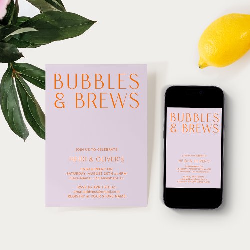 Modern Purple  Orange Bubbles  Brews Engagement Invitation