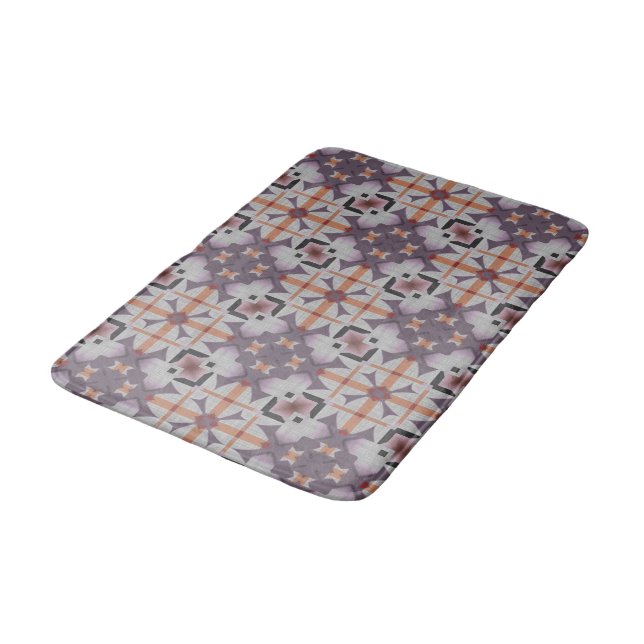 Modern Purple Orange Tribal Mosaic Art Pattern Bath Mat (Angled)