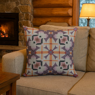 Modern Purple Orange Tribal Mosaic Art Pattern Throw Pillow