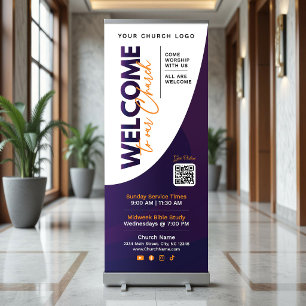 Modern Purple & Orange Welcome To Our Church Retractable Banner