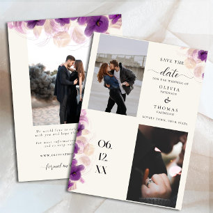 Modern Purple Orchid Boho Chic 3 Photos Wedding Save The Date