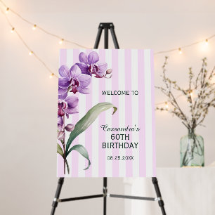 Modern Purple Orchid Flower Stripes Birthday Foam Board