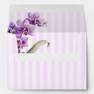 Modern Purple Orchid Stripes Floral Birthday Envelope