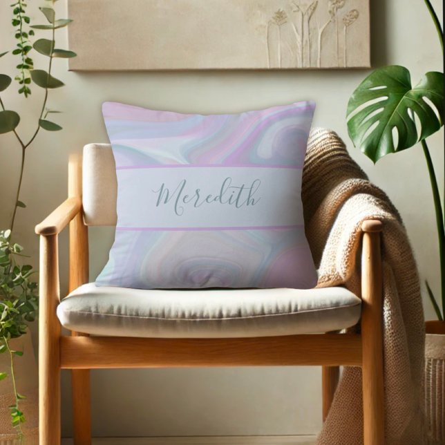 Modern Purple Pastel Rainbow Personalized Throw Pillow (Creator Uploaded)