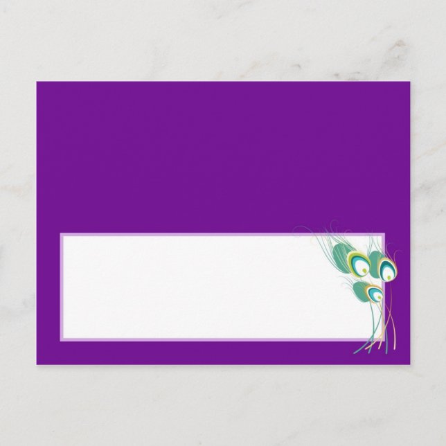 Modern Purple Peacock Wedding Writable Place Card (Front)