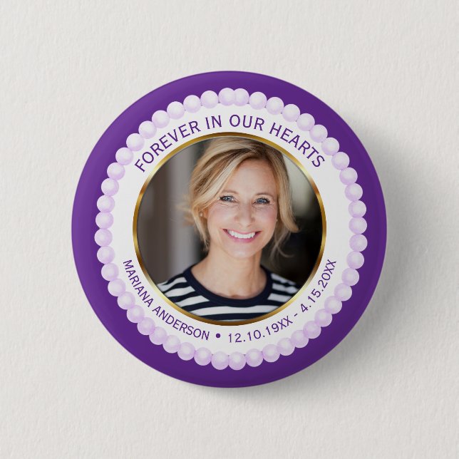 Modern Purple Pearls Forever in our Hearts  Button (Front)