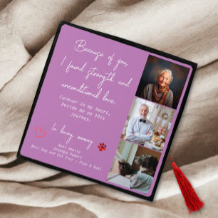 Modern Purple Personalized 3 Photo Memorial Graduation Cap Topper