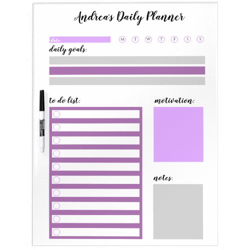 Modern Purple Personalized Daily Planner Dry Erase Board
