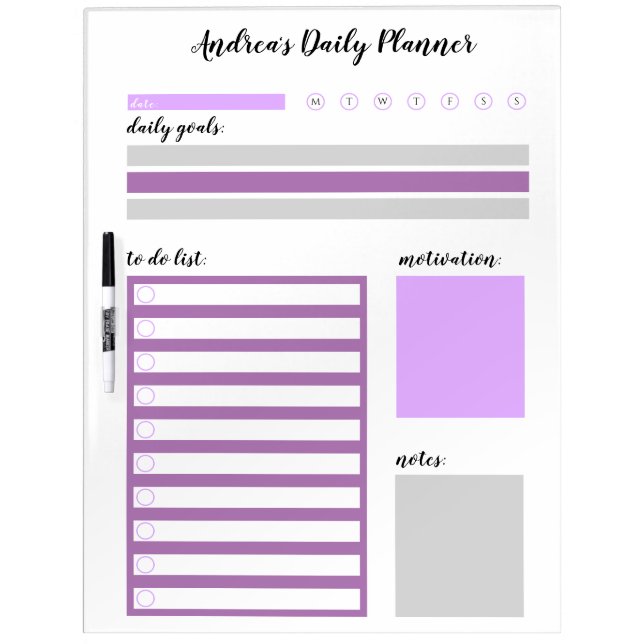 Modern Purple Personalized Daily Planner Dry Erase Board (Front)