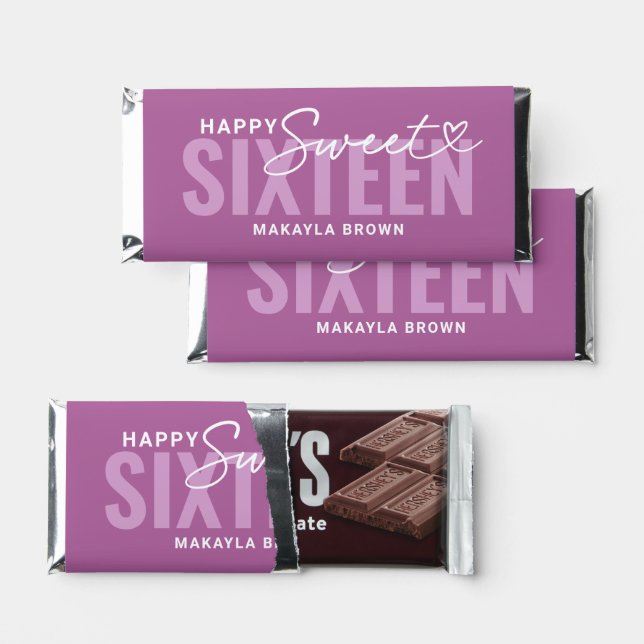 Modern Purple Personalized Sweet 16 Birthday Hershey Bar Favors (Front)