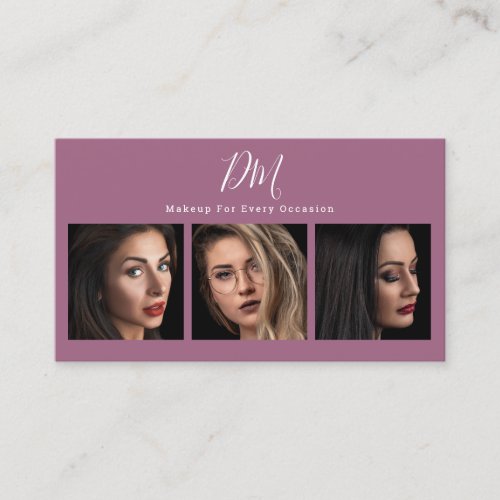 Modern purple photo collage chic makeup artist business card