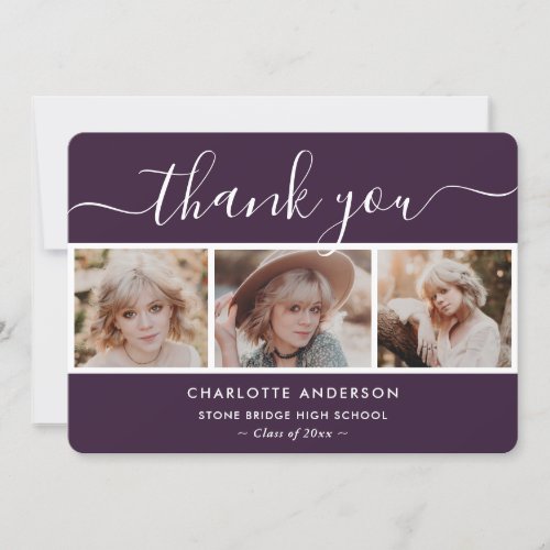 Modern Purple Photo Collage Graduation Thank You Card