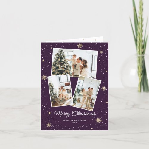 Modern Purple Photo Collage Merry Christmas Card