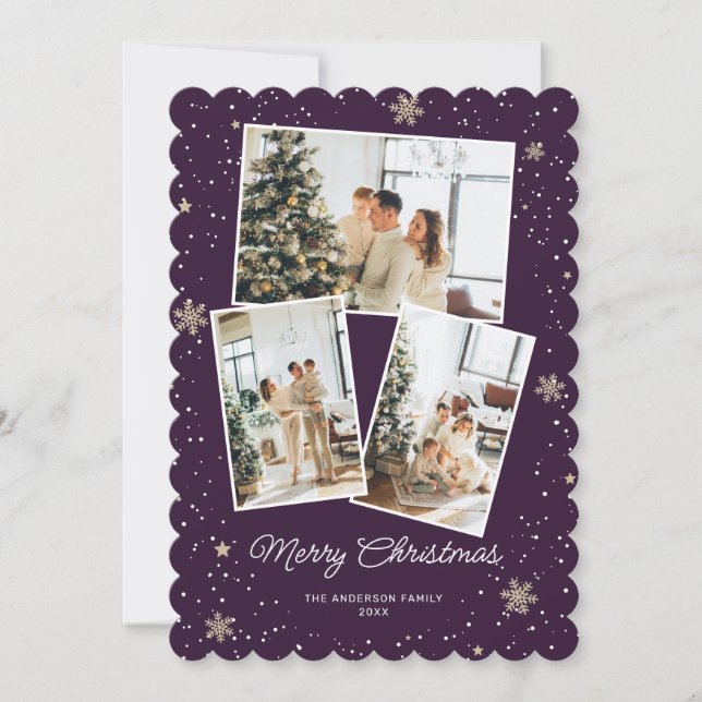 Modern Purple Photo Collage Merry Christmas Card (Front)