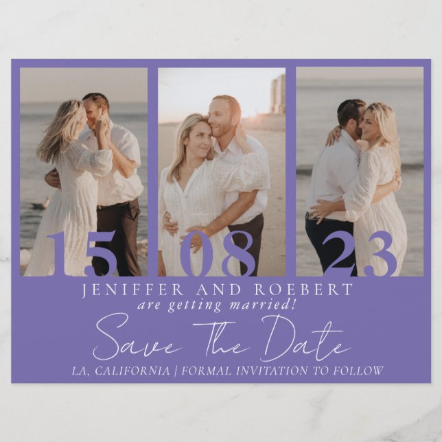 Modern Purple Photo Collage Save the Date Card Fly Flyer (Front)