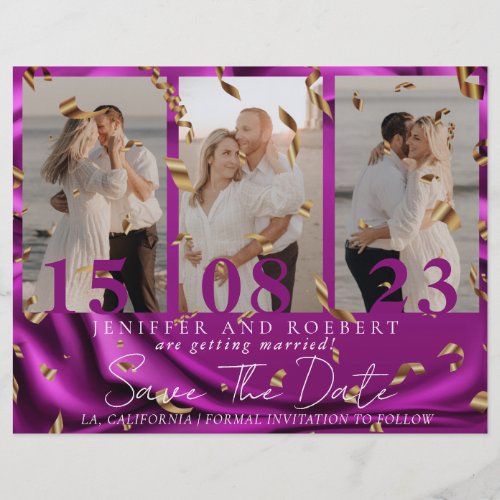 Modern Purple Photo Collage Save the Date Card Flyer