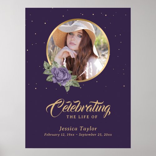 Modern Purple Photo Funeral Memorial Welcome Sign