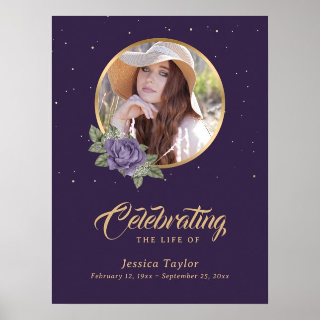 Modern Purple Photo Funeral Memorial Welcome Sign (Front)