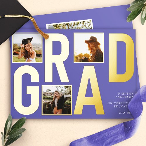 Modern Purple Photo Graduation Announcement