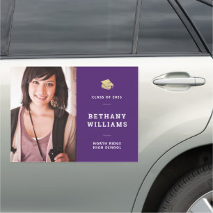 Modern Purple Photo Graduation Announcement Car Magnet
