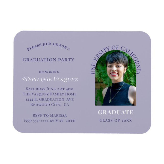 Modern Purple Photo Graduation Party Invitation  Magnet (Horizontal)