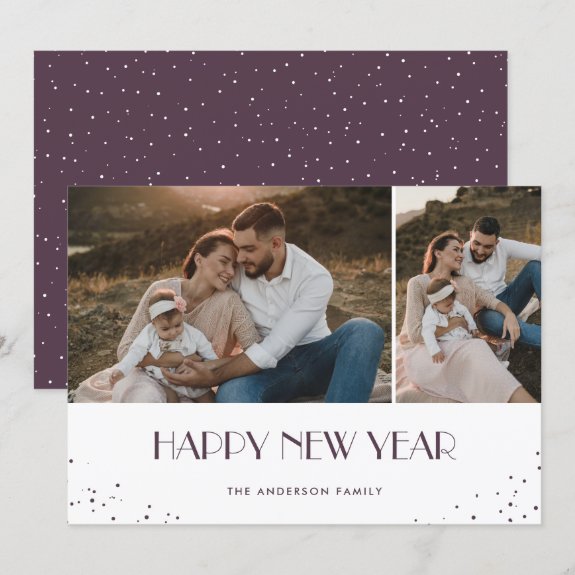 Modern Purple Photo Happy New Year Holiday Card
