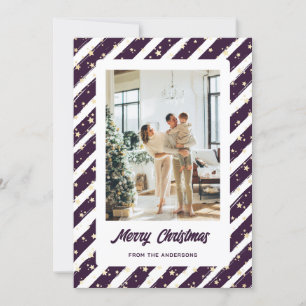 Modern Purple Photo Merry Christmas Holiday Card