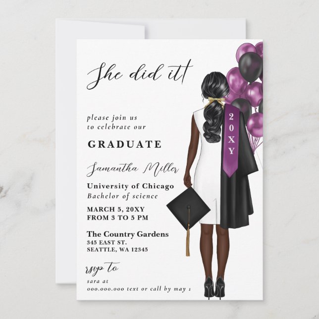 Modern Purple Photo She Did It Graduation Invitation (Front)