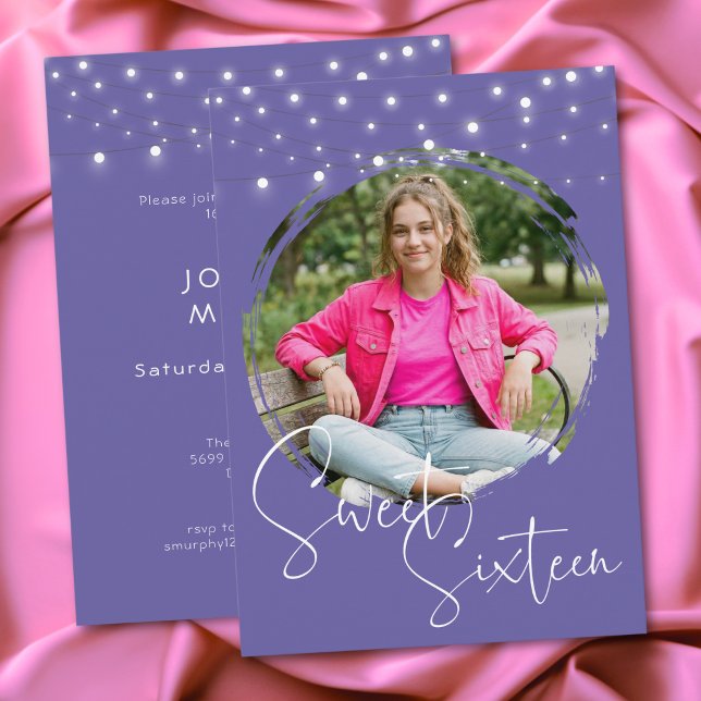 Modern Purple Photo Sweet Sixteen Birthday Party Invitation (Creator Uploaded)