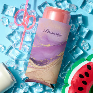 Modern Purple Pink and Gold- Seltzer Can Cooler