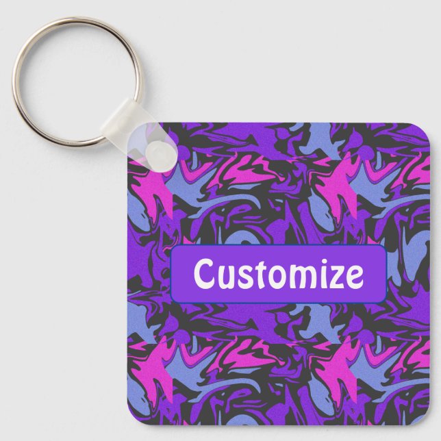 Modern Purple, Pink and Sky Blue Abstract Pattern Keychain (Front)