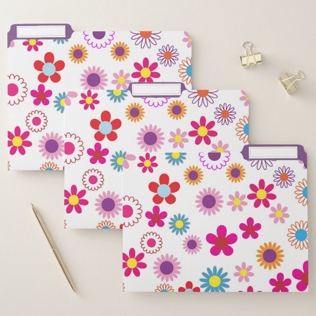 Modern purple pink blue floral pattern file folder (Set)
