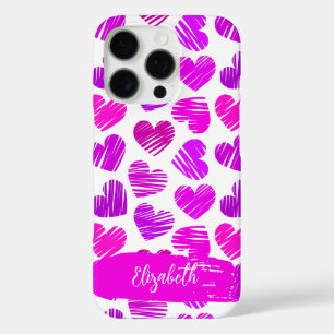Modern Purple Pink Doodled Hearts Valentine Name iPhone 16 Pro Case