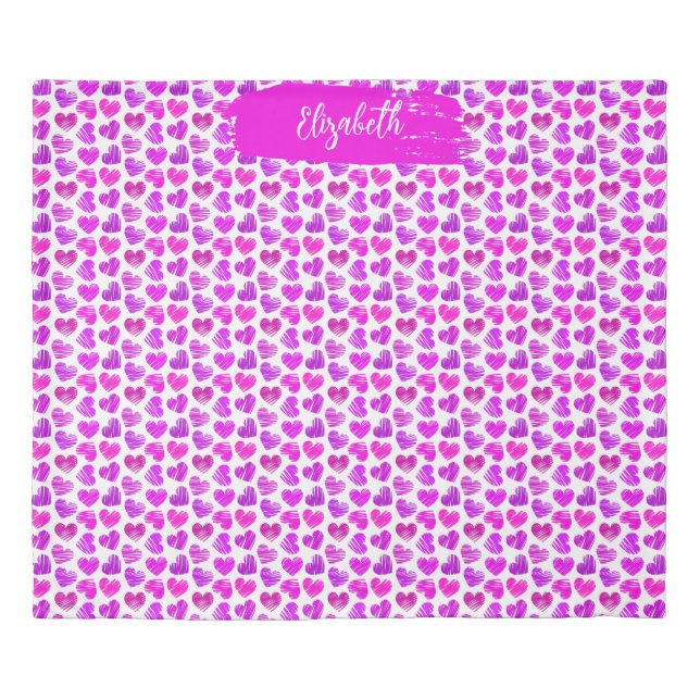 Modern Purple Pink Doodled Hearts Valentine Name  Duvet Cover (Front)