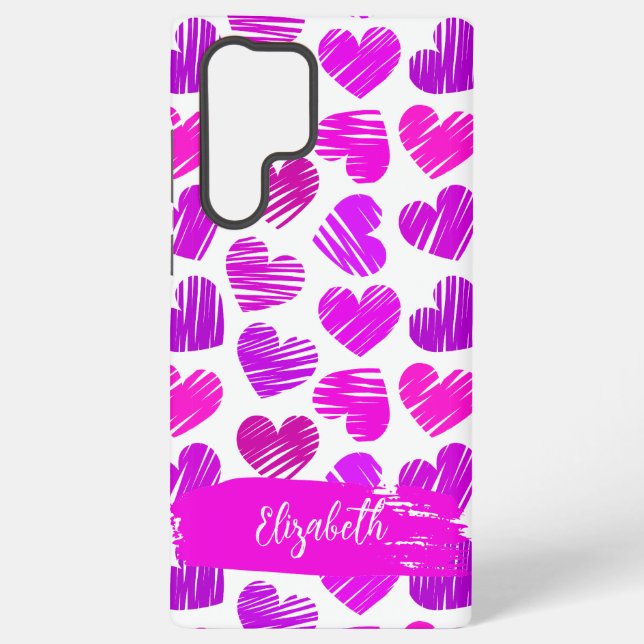 Modern Purple Pink Doodled Hearts Valentine Name  Samsung Galaxy Case (Back)
