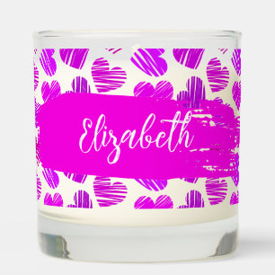Modern Purple Pink Doodled Hearts Valentine Name Scented Candle
