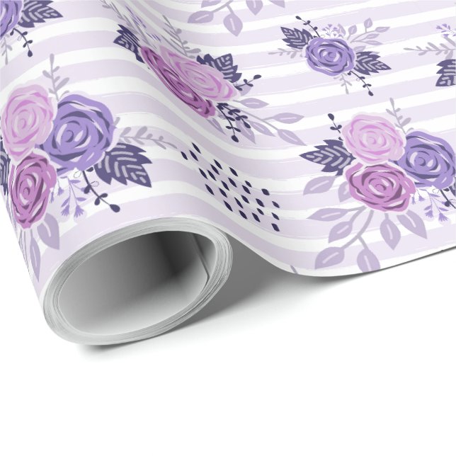 Modern Purple Pink Floral Pattern Wrapping Paper (Roll Corner)