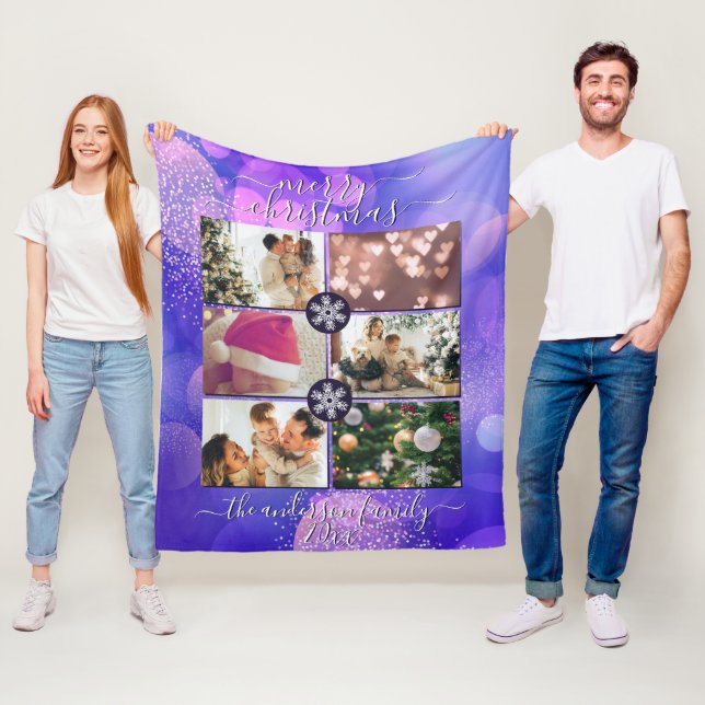 Modern Purple Pink Gold Glitter Merry Christmas Fleece Blanket (In Situ)