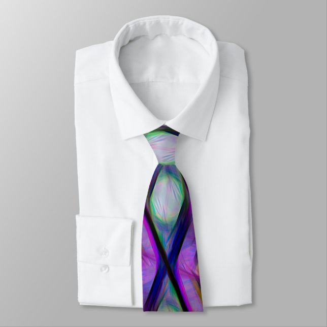 Modern Purple Pink Green Artsy Watercolor Neck Tie (Tied)