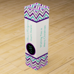 Modern Purple, Pink, Grey, and Teal. Chevron Wine Box