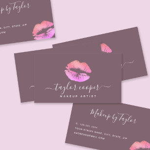 Modern purple & pink lips makeup artist  business card