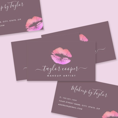 Modern purple  pink lips makeup artist  business card