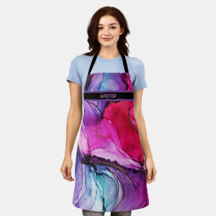 Modern Purple Pink Marbled Customizable Name  Apron